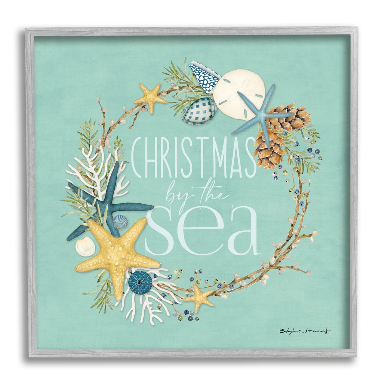 Stupell Industries Christmas By The Sea Wreath Framed Giclee Art